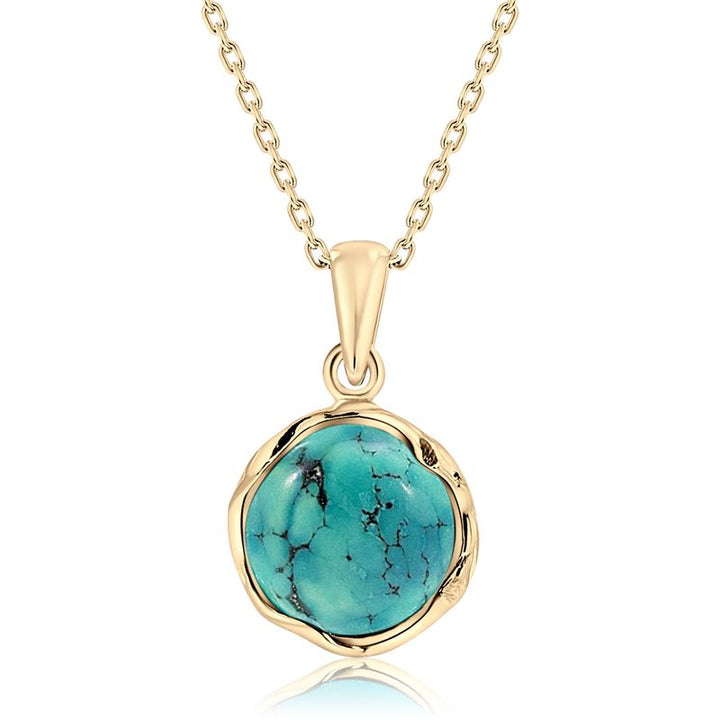 Yellow Gold Plated Round Turquoise 12mm Pendant