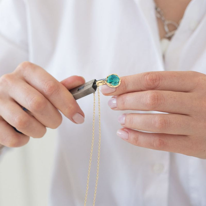 Yellow Gold Plated Round Turquoise 12mm Pendant