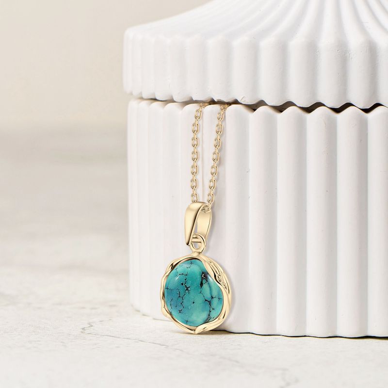 Yellow Gold Plated Round Turquoise 12mm Pendant