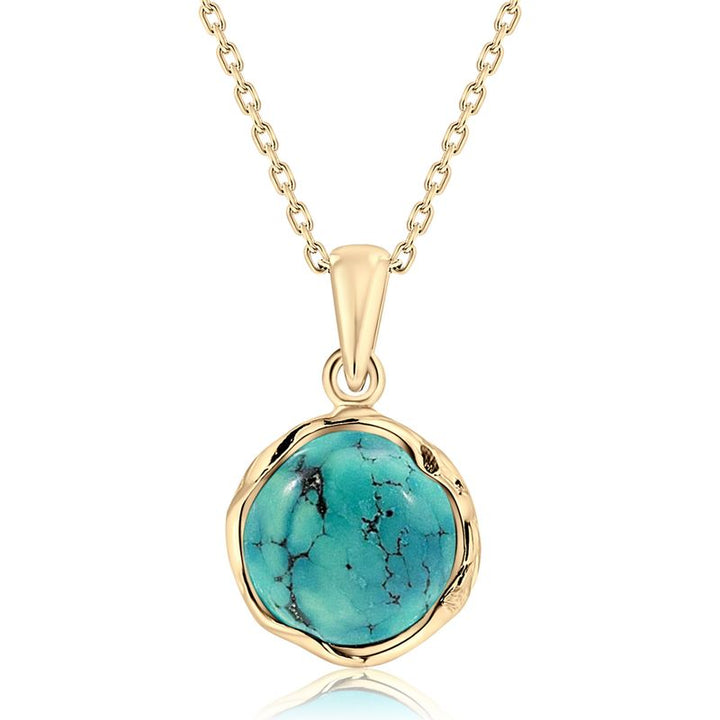 Yellow Gold Plated Round Turquoise 12mm Pendant