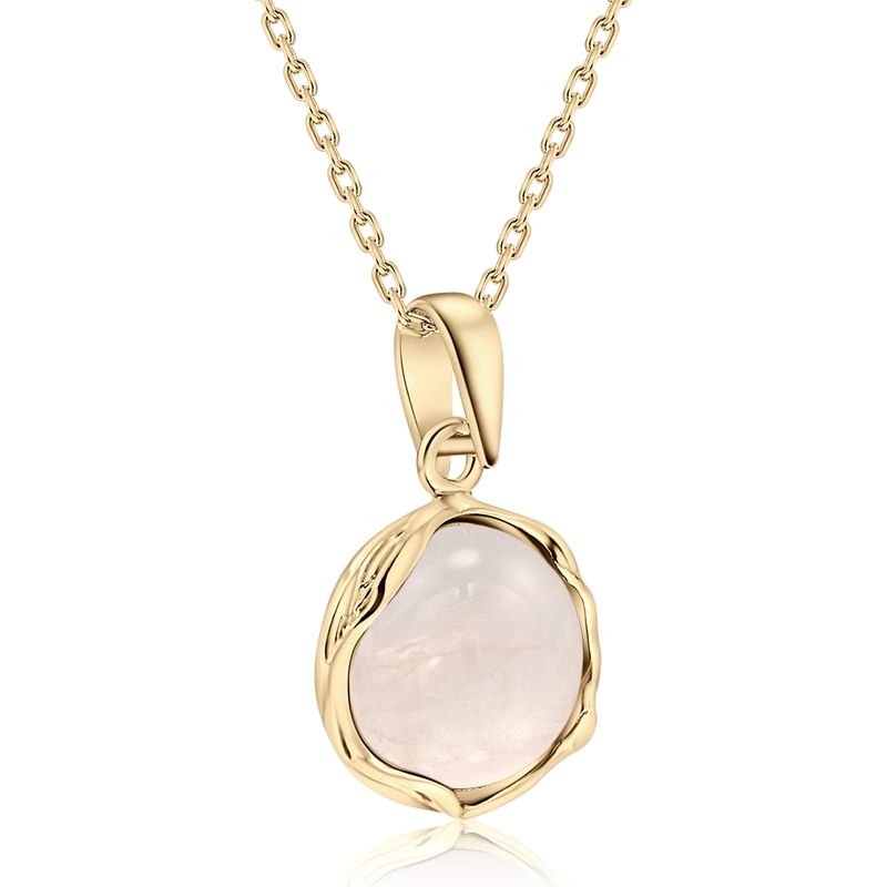 Yellow Gold Plated Round Pink Rose Quartz 12mm Pendant