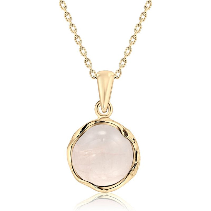 Yellow Gold Plated Round Pink Rose Quartz 12mm Pendant