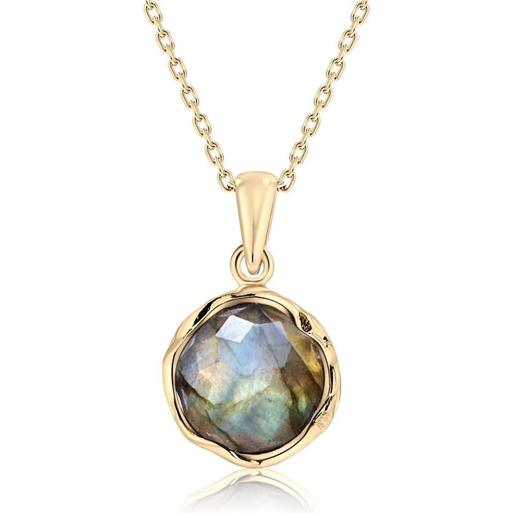 Yellow Gold Plated Labradorite Pendant 12mm