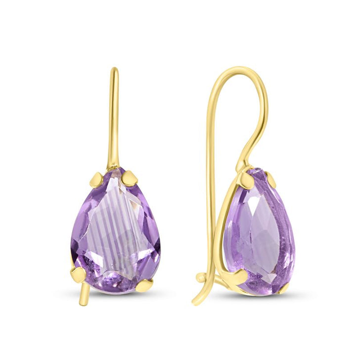 14K Yellow Gold Teardrop Dangle Earrings Inlaid with Amethyst