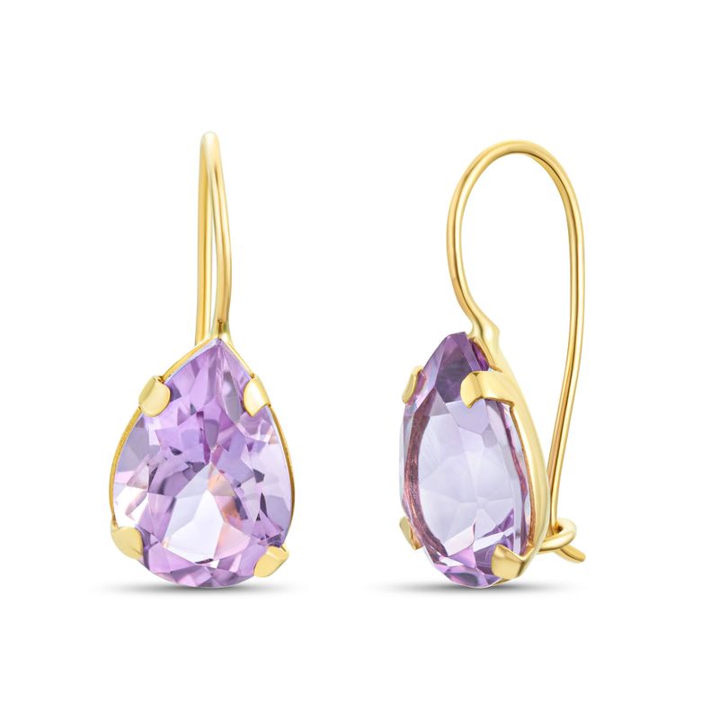 14K Yellow Gold Teardrop Dangle Earrings Inlaid with Amethyst