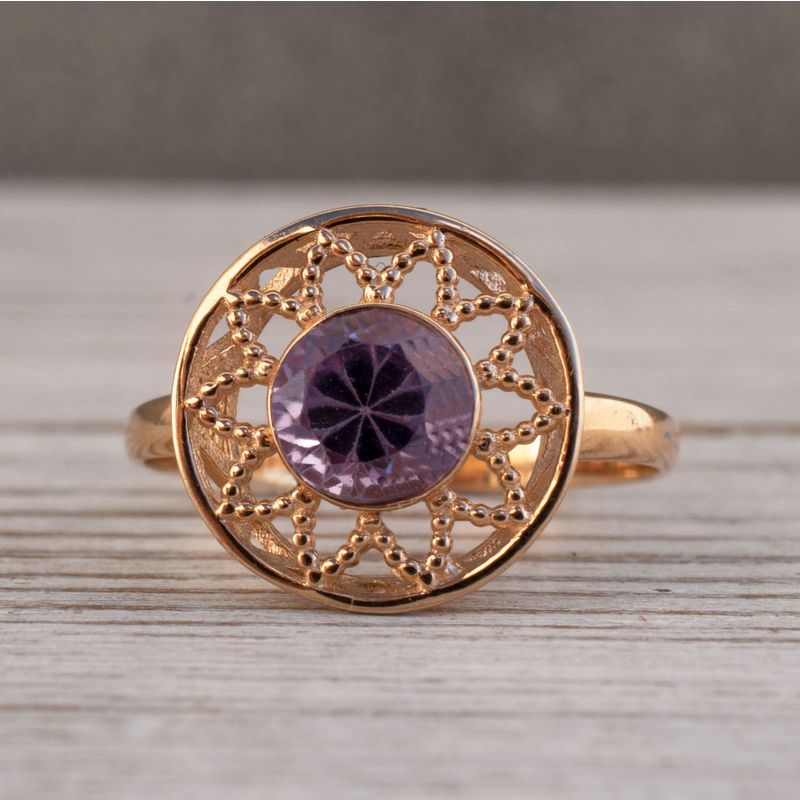 14K Rose Gold Round Purple Amethyst 6mm Ring