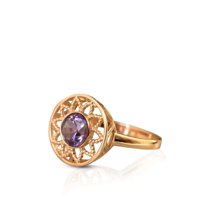 14K Rose Gold Round Purple Amethyst 6mm Ring