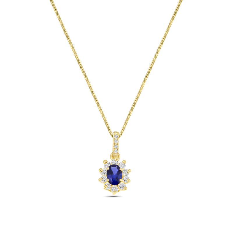 14K Yellow Gold Oval Blue Cubic Zirconia 7X5mm Pendant