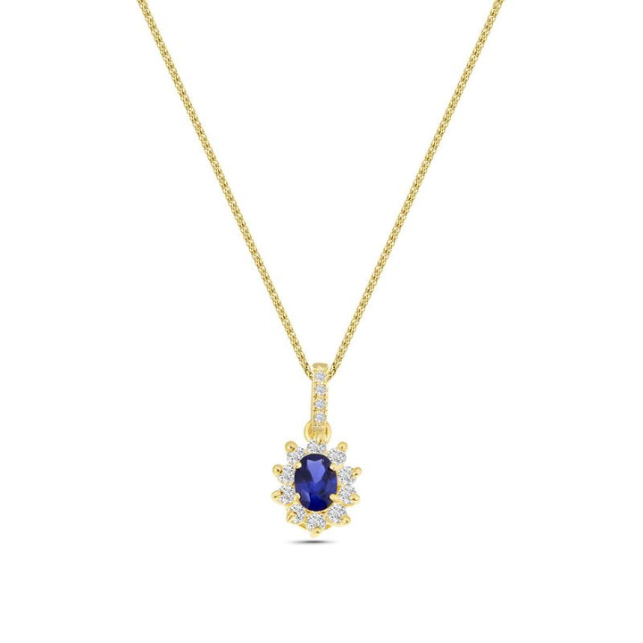 14K Yellow Gold Oval Blue Cubic Zirconia 7X5mm Pendant
