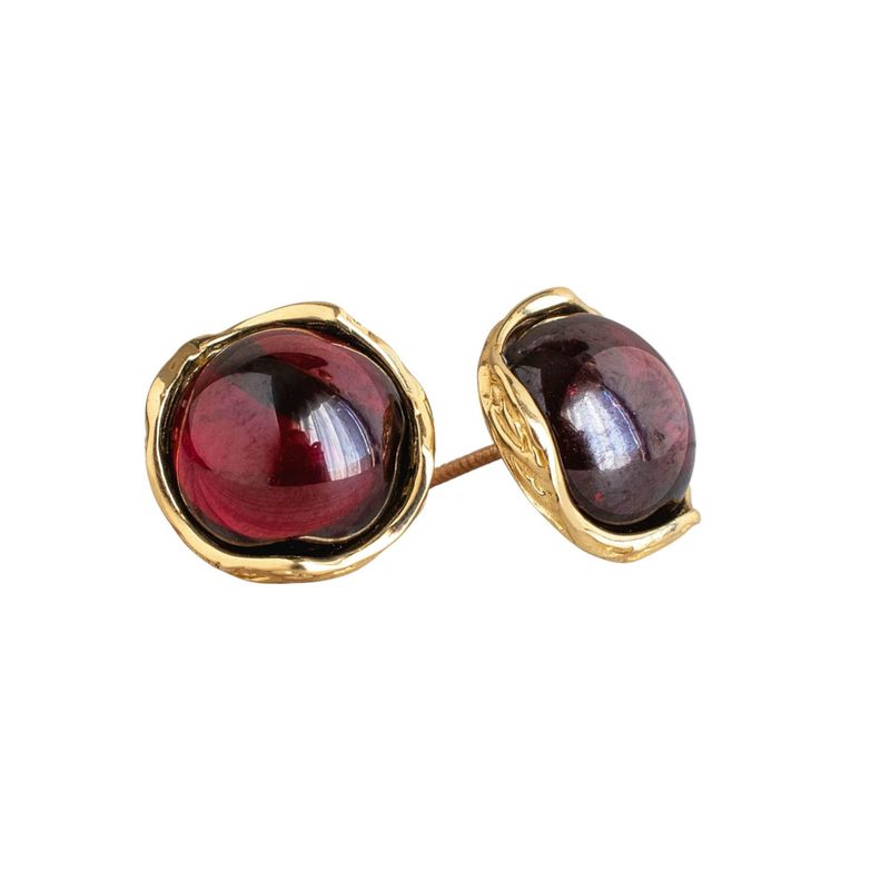 14K Yellow Gold Round Red Garnet 12mm Stud Earrings