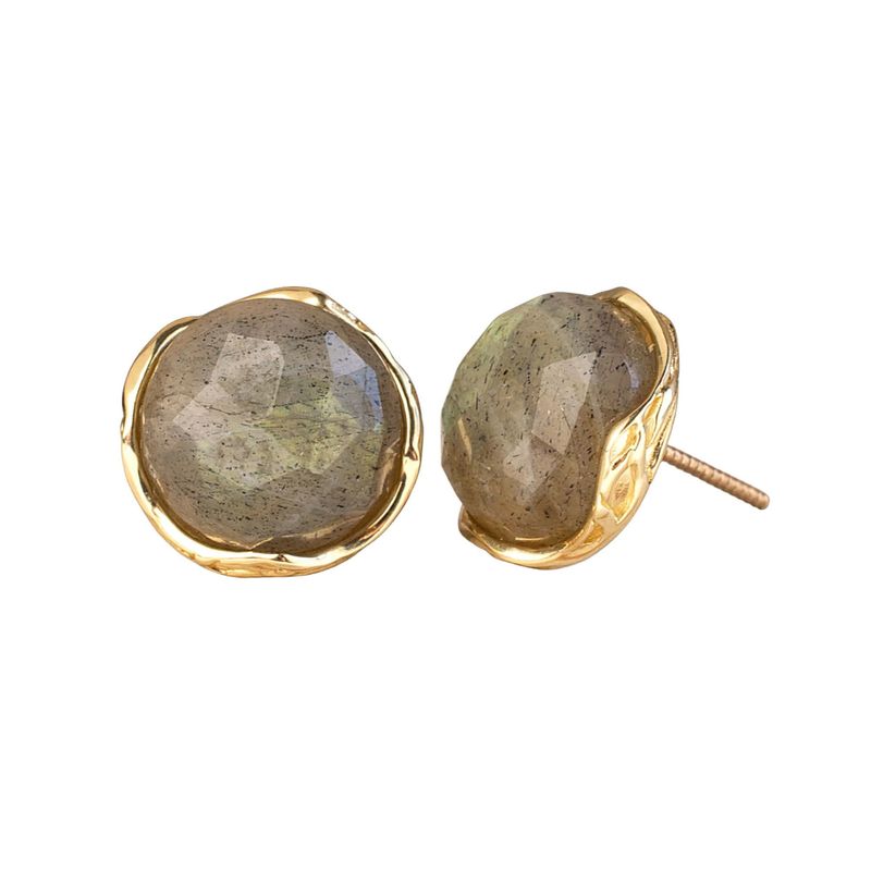 14K Yellow Gold Round Brown Labradorite 12mm Stud Earrings
