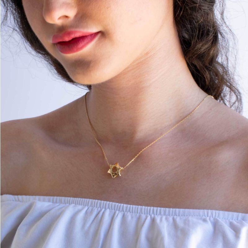 Yellow Gold Plated Magen David 3D Pendant