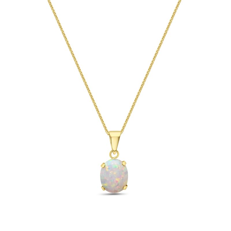 14K Yellow Gold Elliptic White Opal 8X10mm Pendant