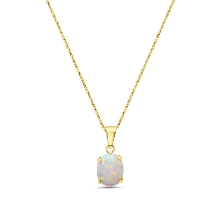 14K Yellow Gold Elliptic White Opal 8X10mm Pendant