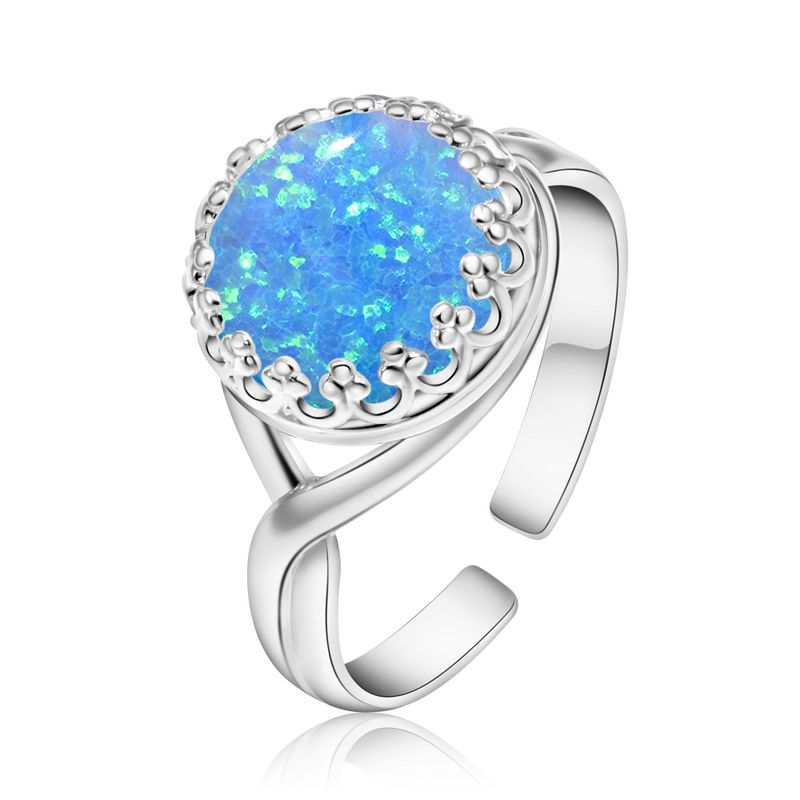 925 Sterling Silver Round Blue Opal 10mm Ring
