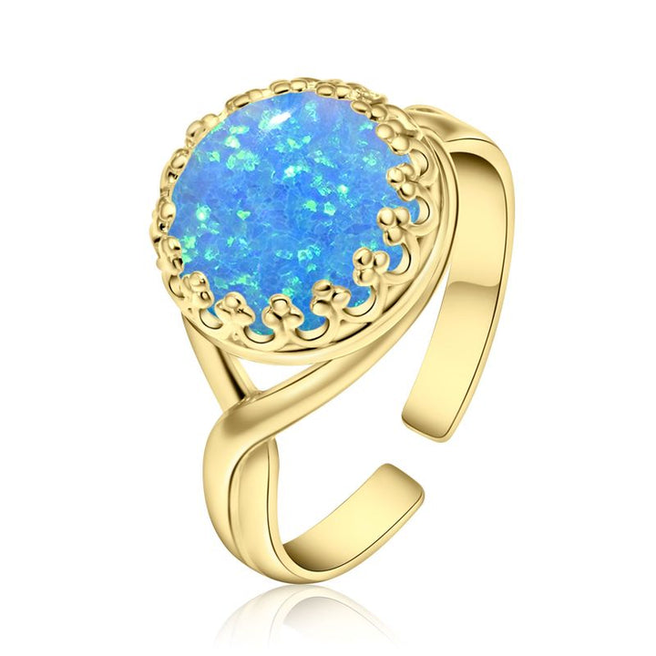 Yellow Gold Plated Blue Opal 10mm Ring