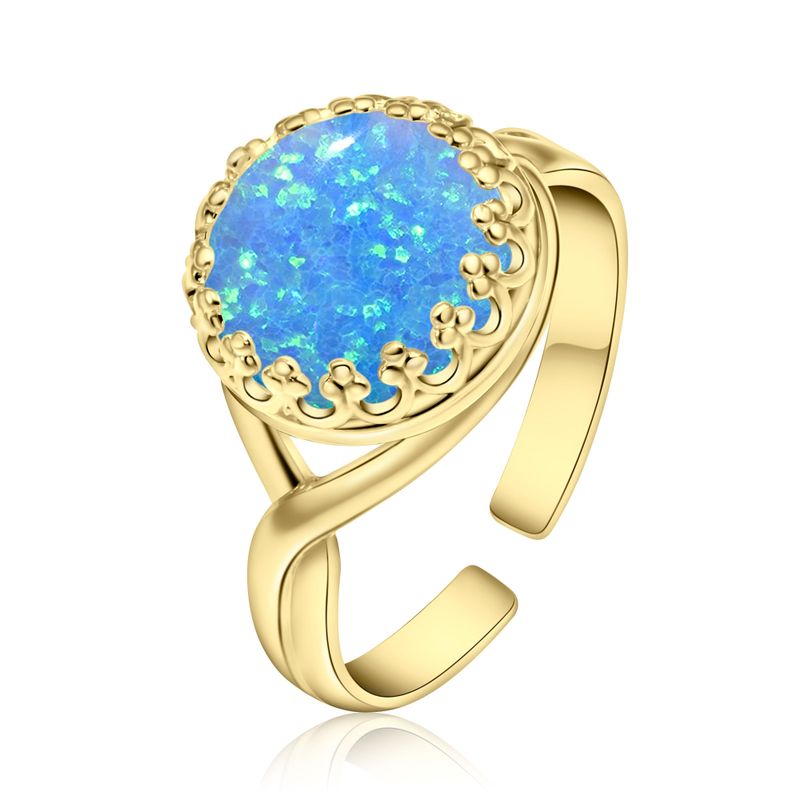 Yellow Gold Plated Blue Opal 10mm Ring