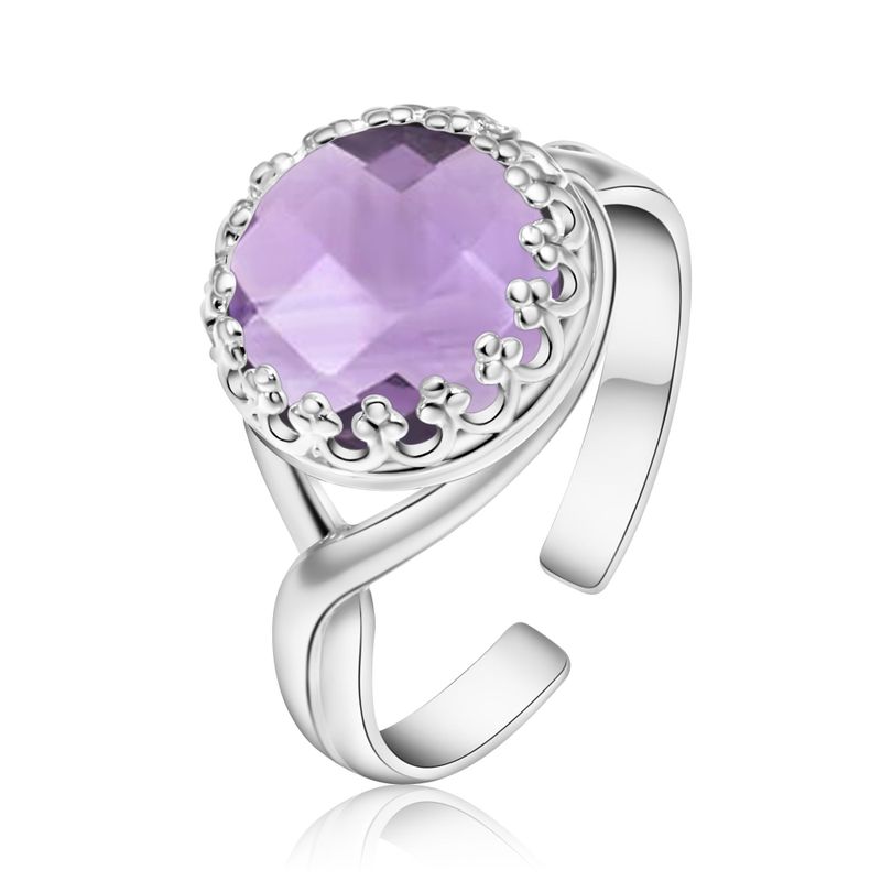 925 Sterling Silver Round Purple Amethyst 10mm Ring