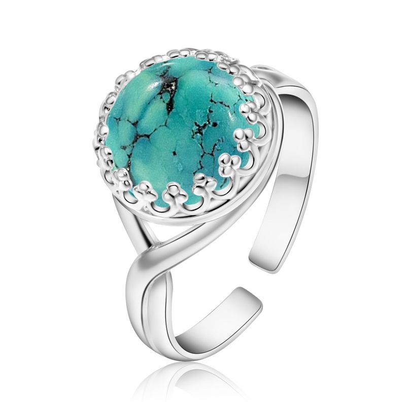 925 Sterling Silver Round Turquoise 10mm Ring