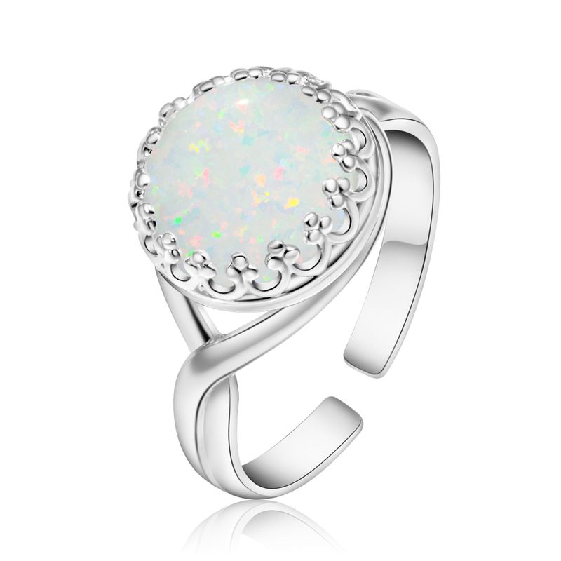 925 Sterling Silver Round White Opal 10mm Ring