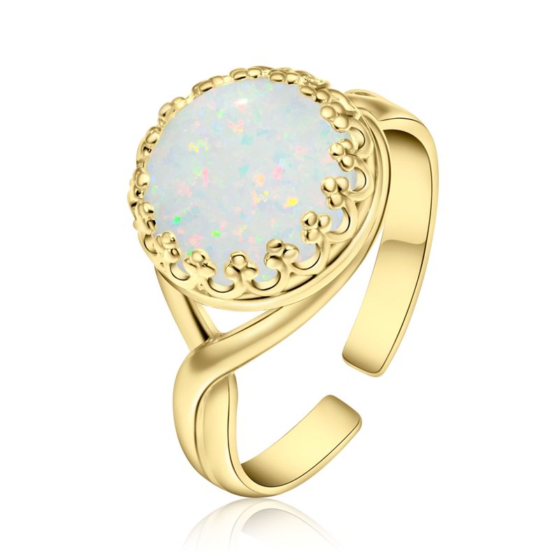 Yellow Gold Plated White Opal 10mm Ring