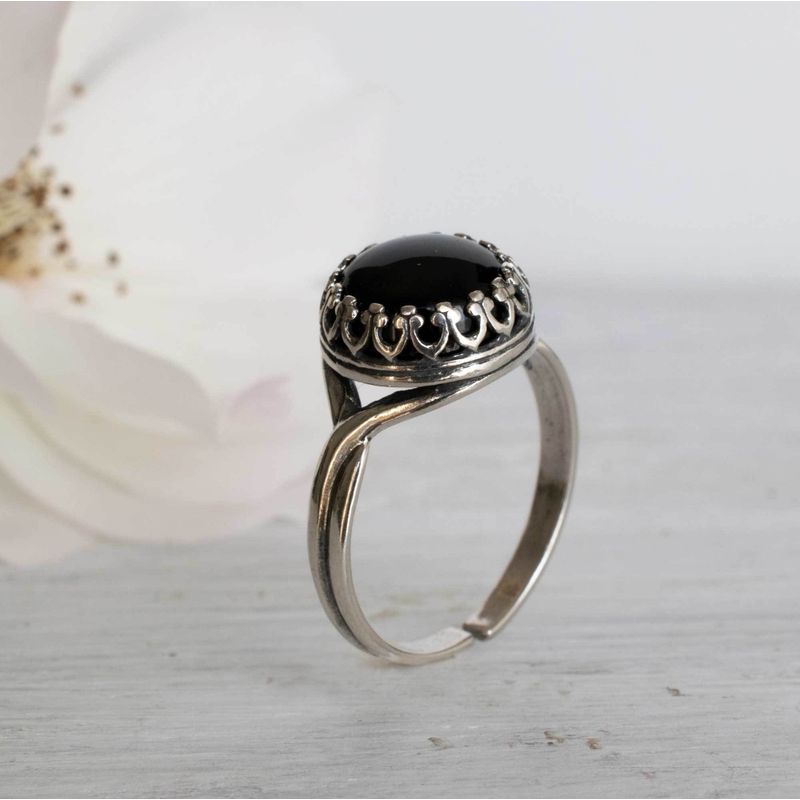 925 Sterling Silver Round Black Onyx 10mm Ring