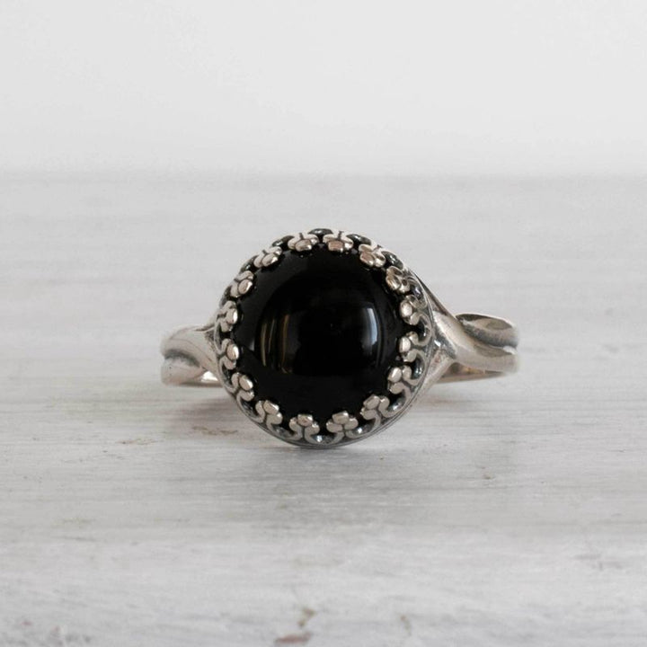 925 Sterling Silver Round Black Onyx 10mm Ring