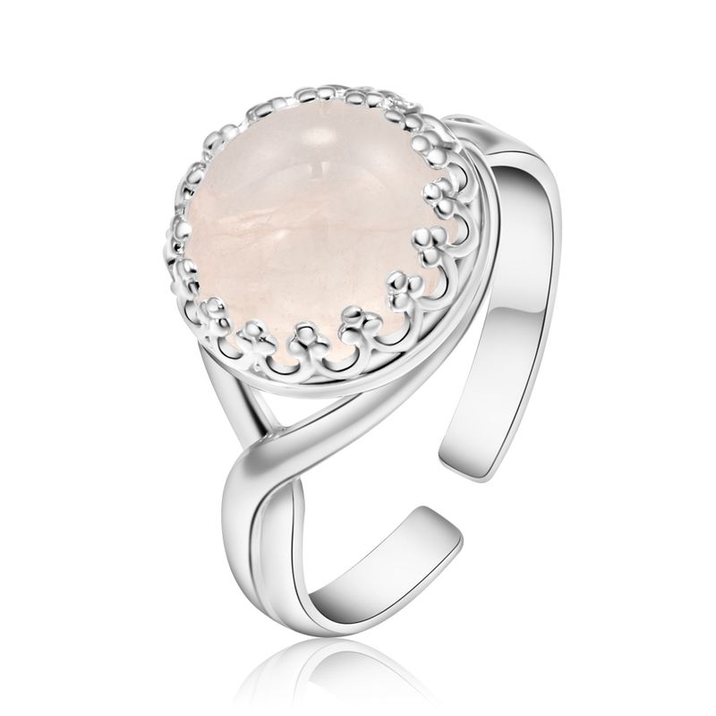 925 Sterling Silver Round Pink Rose Quartz 10mm Ring