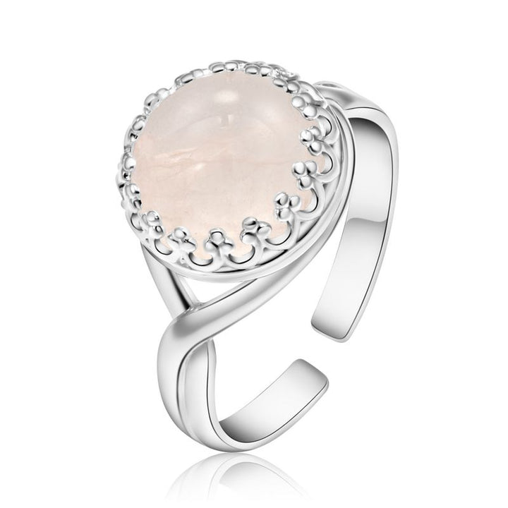 925 Sterling Silver Round Pink Rose Quartz 10mm Ring