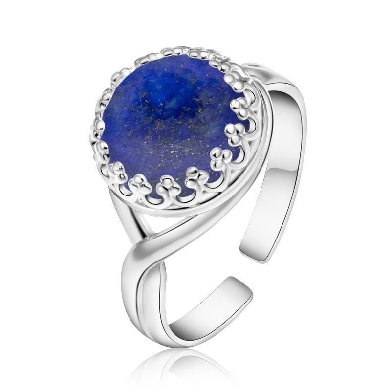 925 Sterling Silver Round Blue Lapis Lazuli 10mm Ring