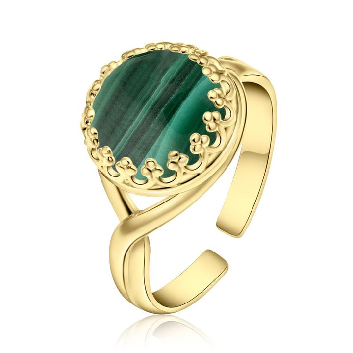 Yellow Gold Plated Green Malachite 10mm Ring