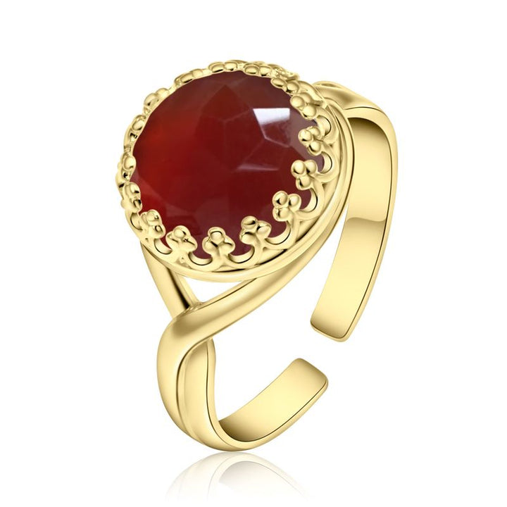 Yellow Gold Plated Round Red Carnelian 10mm Ring
