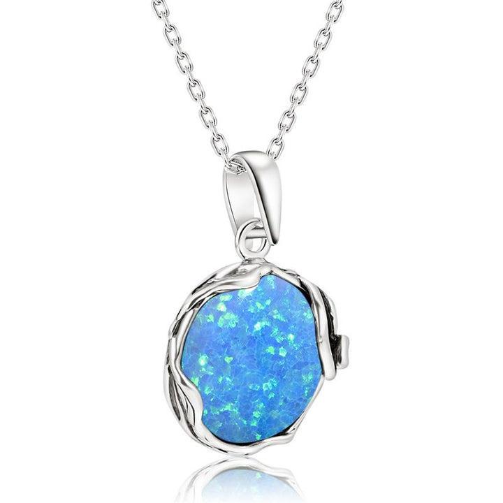 925 Sterling Silver Round Blue Opal 14mm Pendant