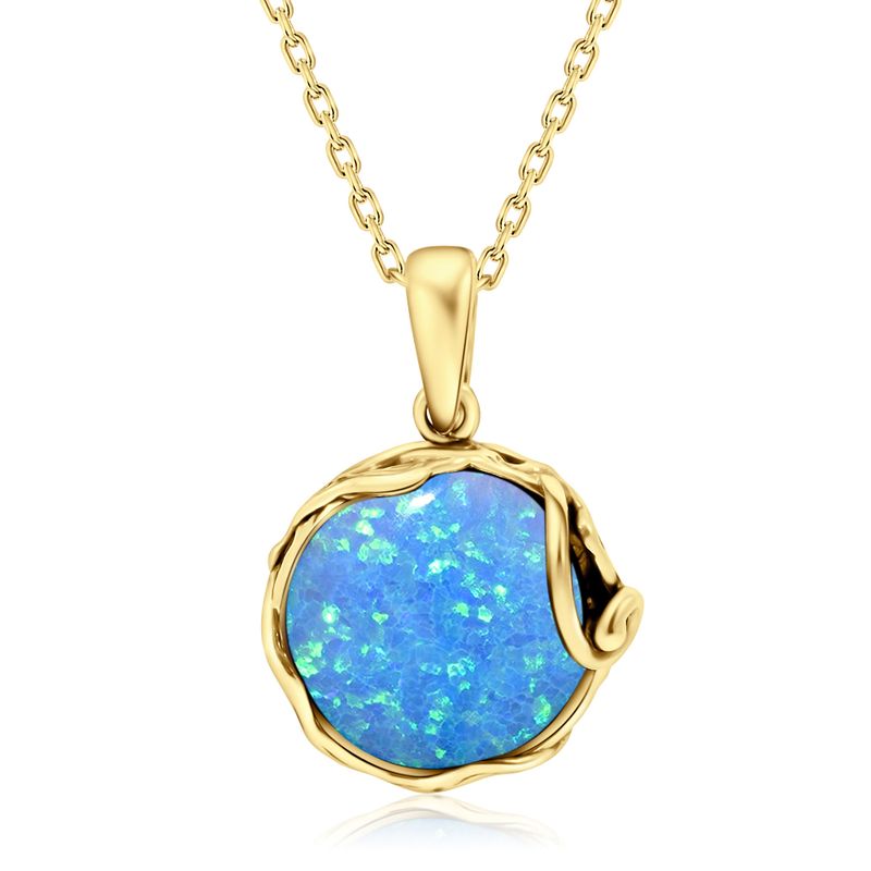 Yellow Gold Plated Blue Opal 14mm Large Pendant