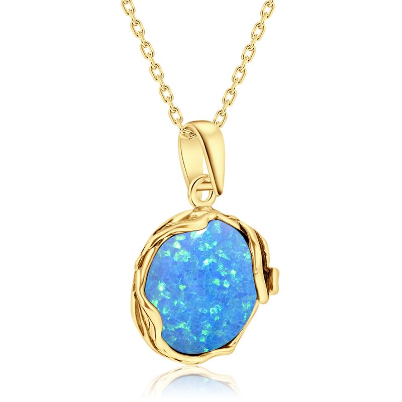 Yellow Gold Plated Blue Opal 14mm Large Pendant