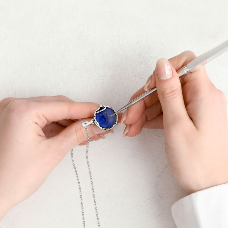 925 Sterling Silver Round Blue Lapis Lazuli 14mm Pendant