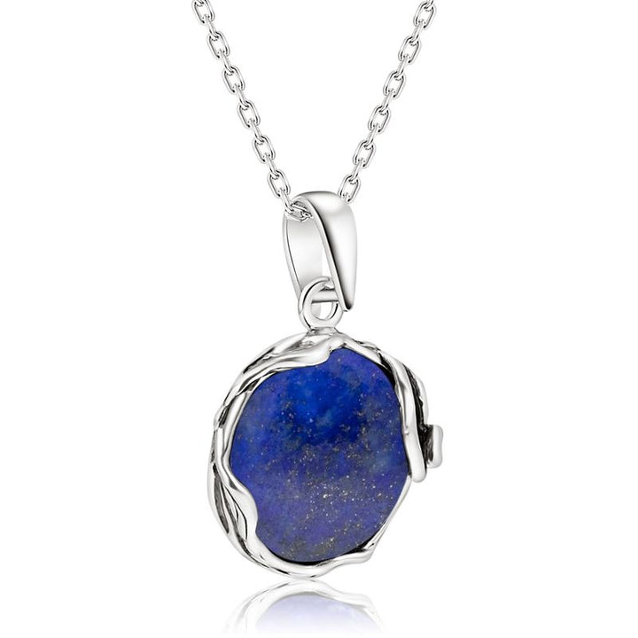 925 Sterling Silver Round Blue Lapis Lazuli 14mm Pendant