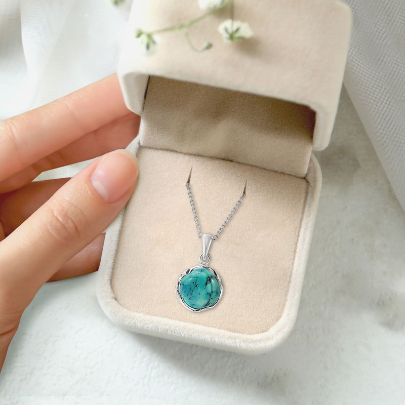925 Sterling Silver Round Turquoise 14mm Pendant
