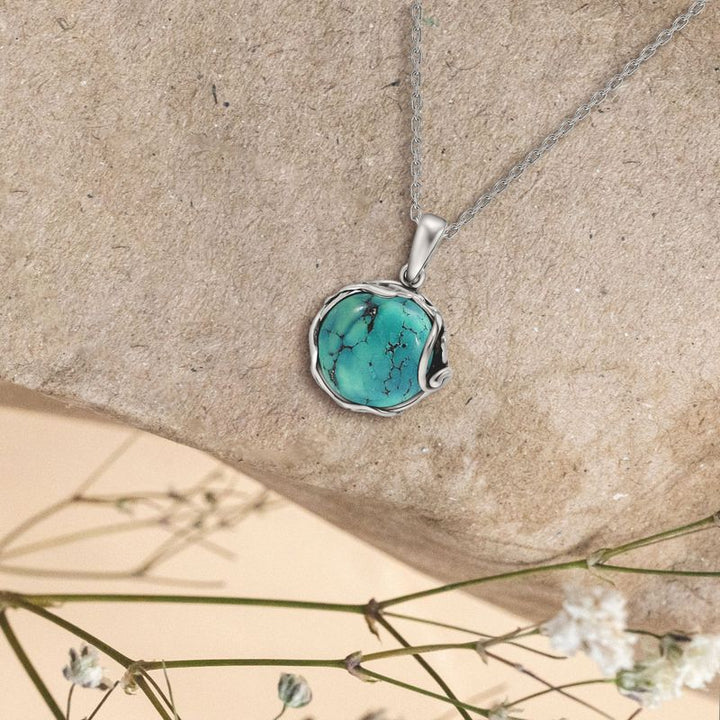 925 Sterling Silver Round Turquoise 14mm Pendant