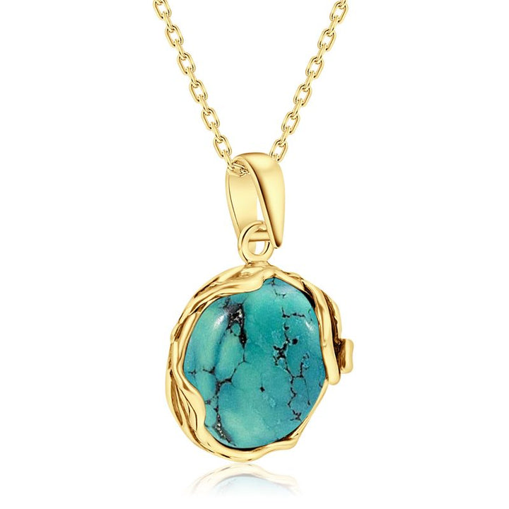 Yellow Gold Plated Round Turquoise 14mm Pendant