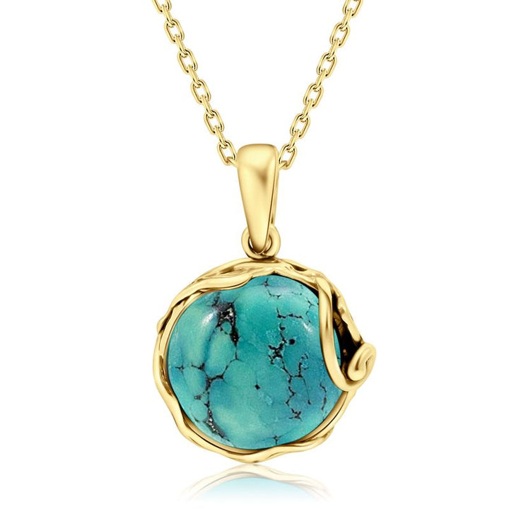 Yellow Gold Plated Round Turquoise 14mm Pendant