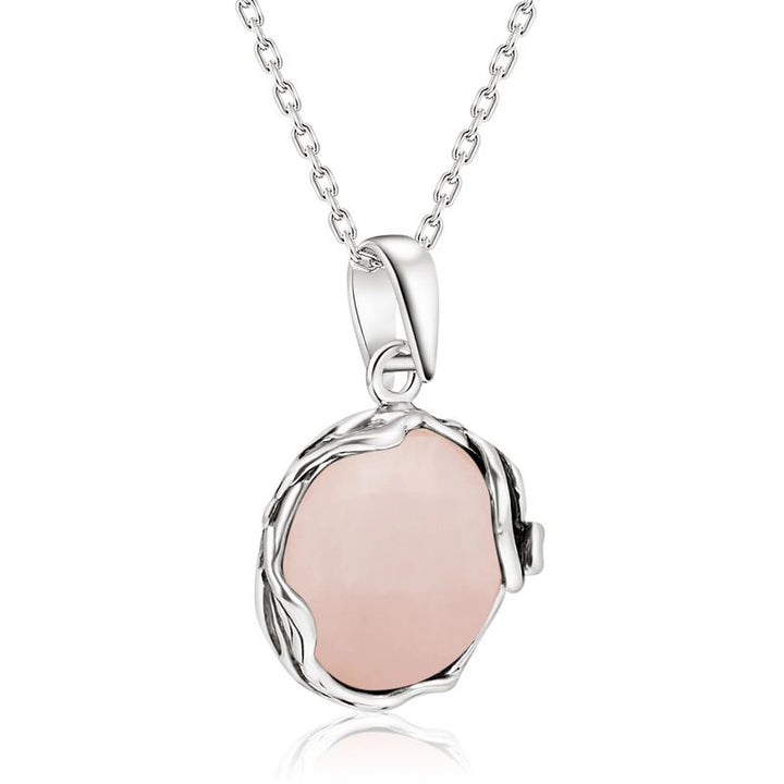 925 Sterling Silver Round Pink Rose Quartz 14mm Pendant