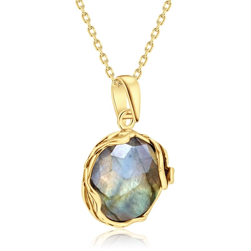 Yellow Gold Plated Rose Cut Labradorite Large Vintage Style Pendant