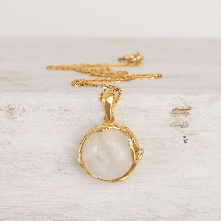 Yellow Gold Plated Round White Moonstone 14mm Pendant