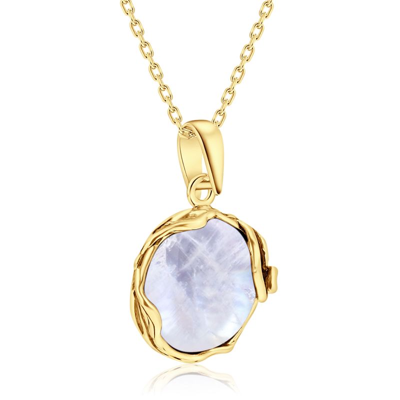 Yellow Gold Plated Round White Moonstone 14mm Pendant