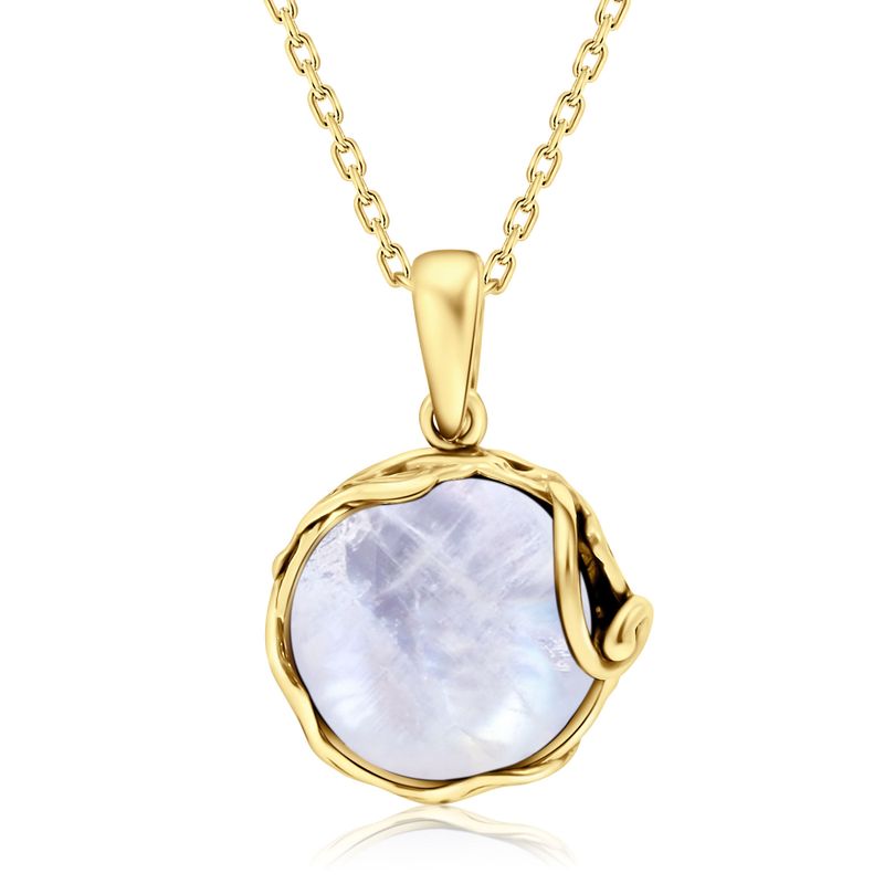 Yellow Gold Plated Round White Moonstone 14mm Pendant