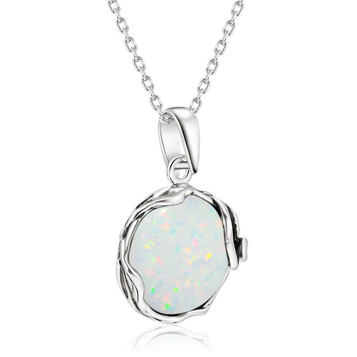925 Sterling Silver Round White Opal 14mm Pendant