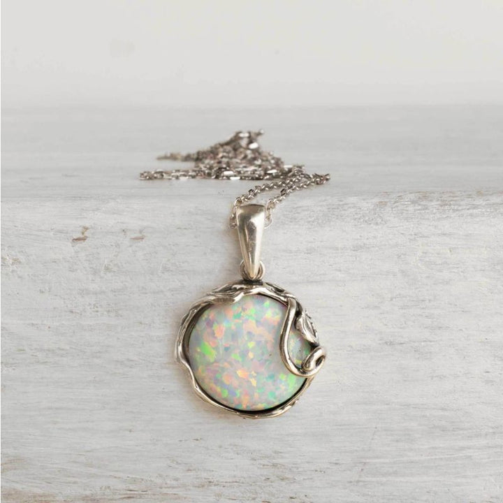 925 Sterling Silver Round White Opal 14mm Pendant