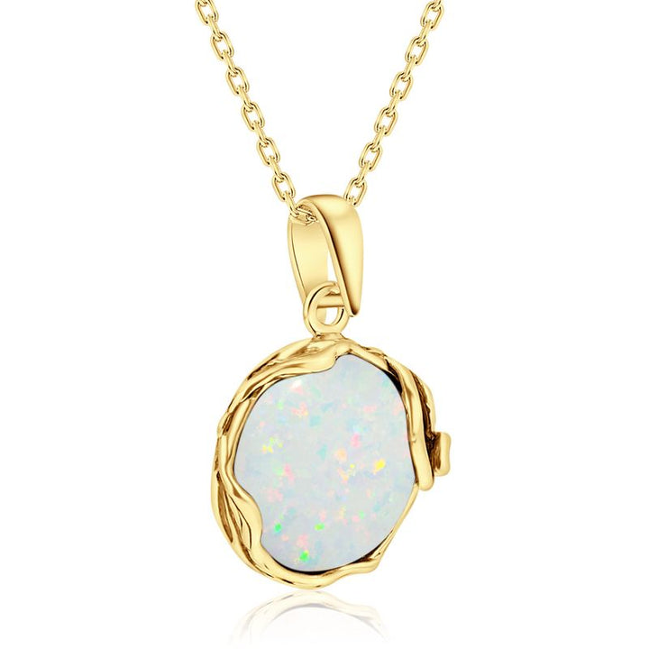 Yellow Gold Plated White Opal 14mm Large Pendant