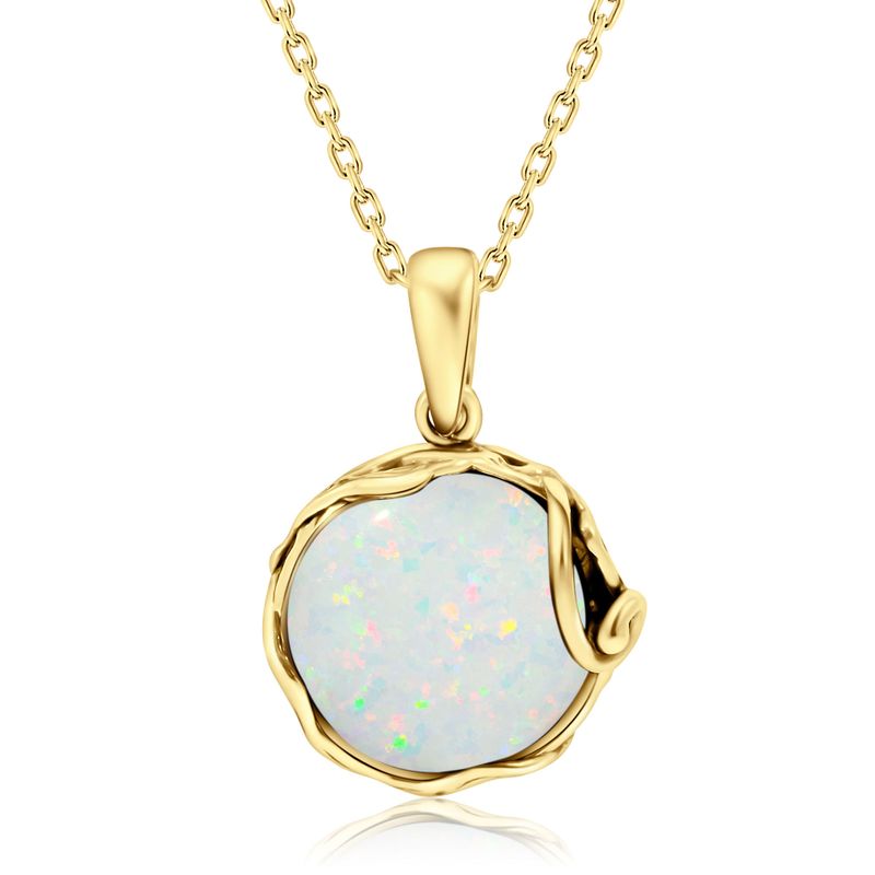 Yellow Gold Plated White Opal 14mm Large Pendant